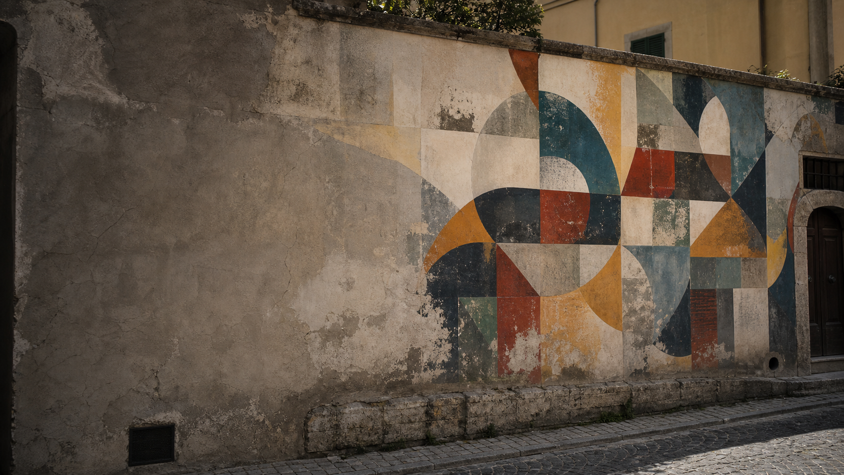 Muro italiano con murales prima dell'intervento di rimozione