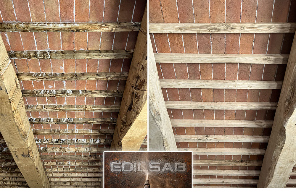 Soffitto in legno e laterizio recuperato con sabbiatura EDILSAB